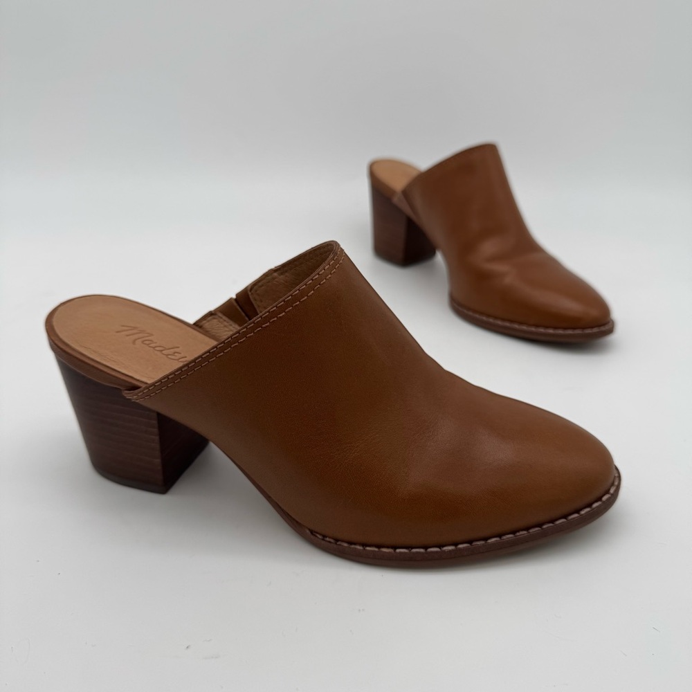 Madewell Harper Tan Brown Leather Block Heel Mule Size 6